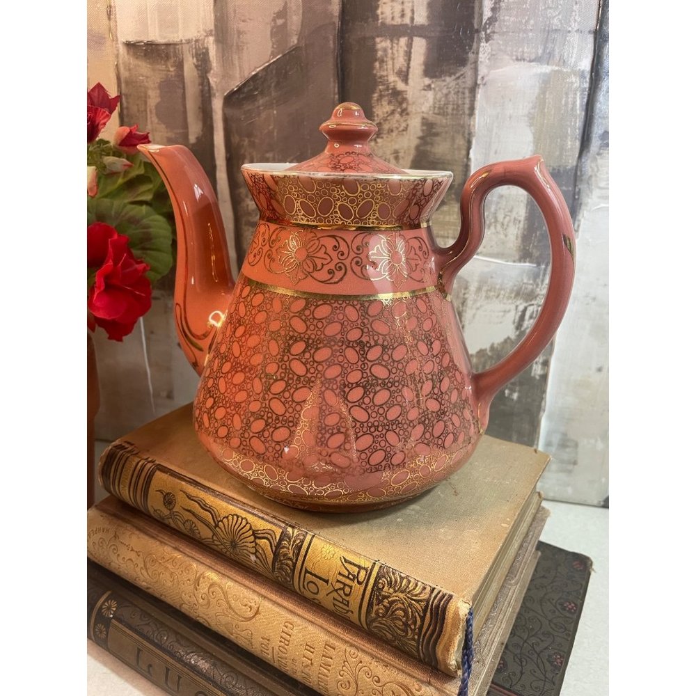Hall Philadelphia 5 Cup Ceramic Teapot Tea Pot Dark Peach Vintage